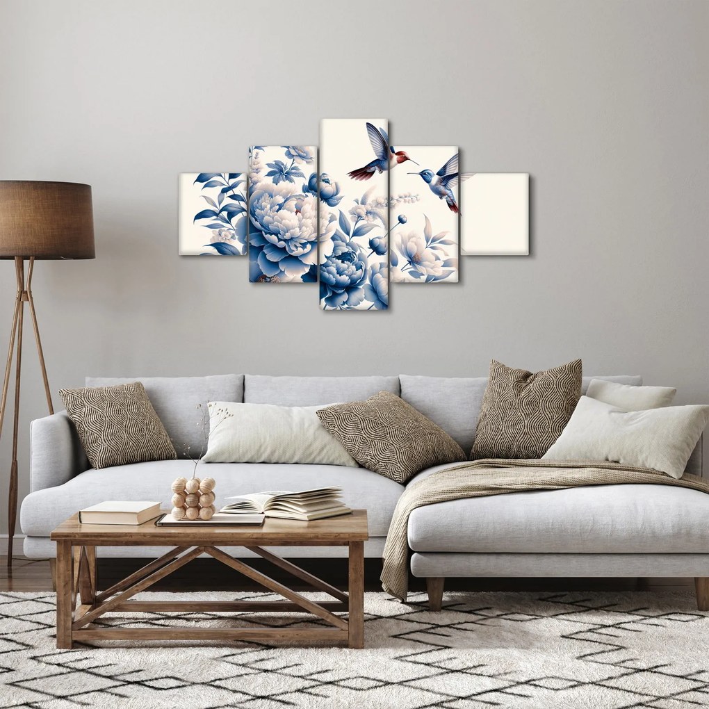 Obraz - Kolibry nad kwiatem (125x70 cm)