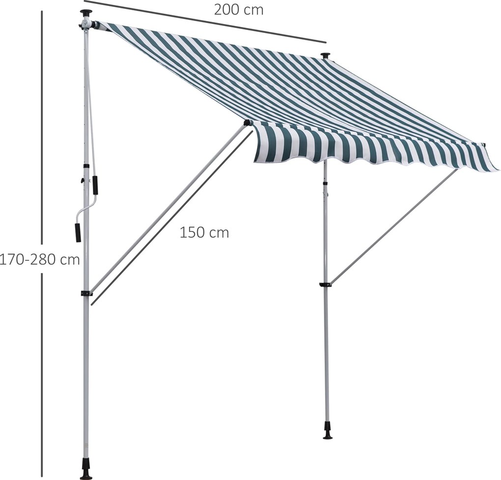 Outsunny markiza markiza zaciskowa składane ramię ramię przegubowe markiza z regulacją wysokości aluminium zielona