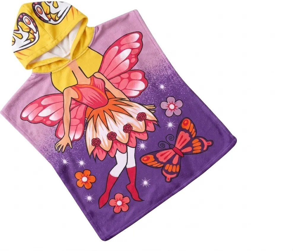 Dzieci ponczo WRÓŻKA I MOTYL fioletowy Rozmiar: 60 x 120 cm