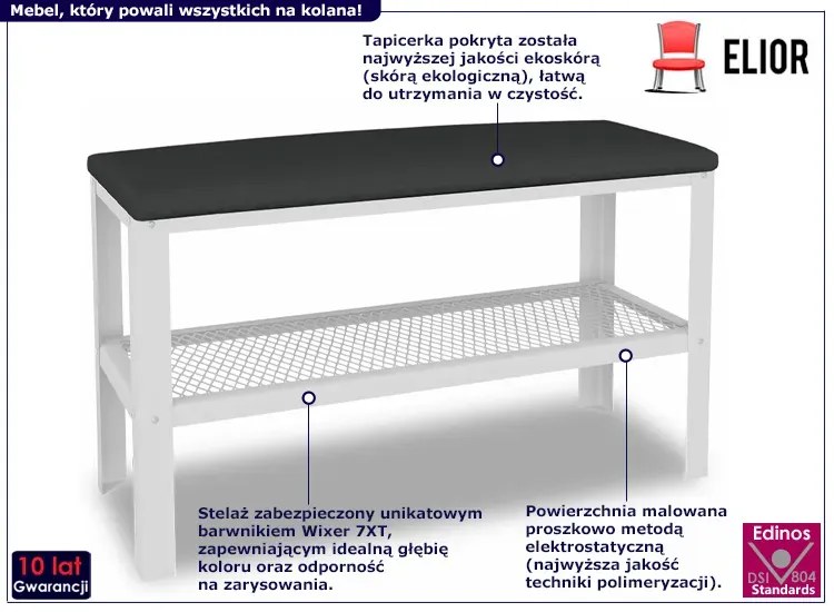 Industrialna pufa do przedpokoju z półką na buty biały + czarny - Sagal 5X