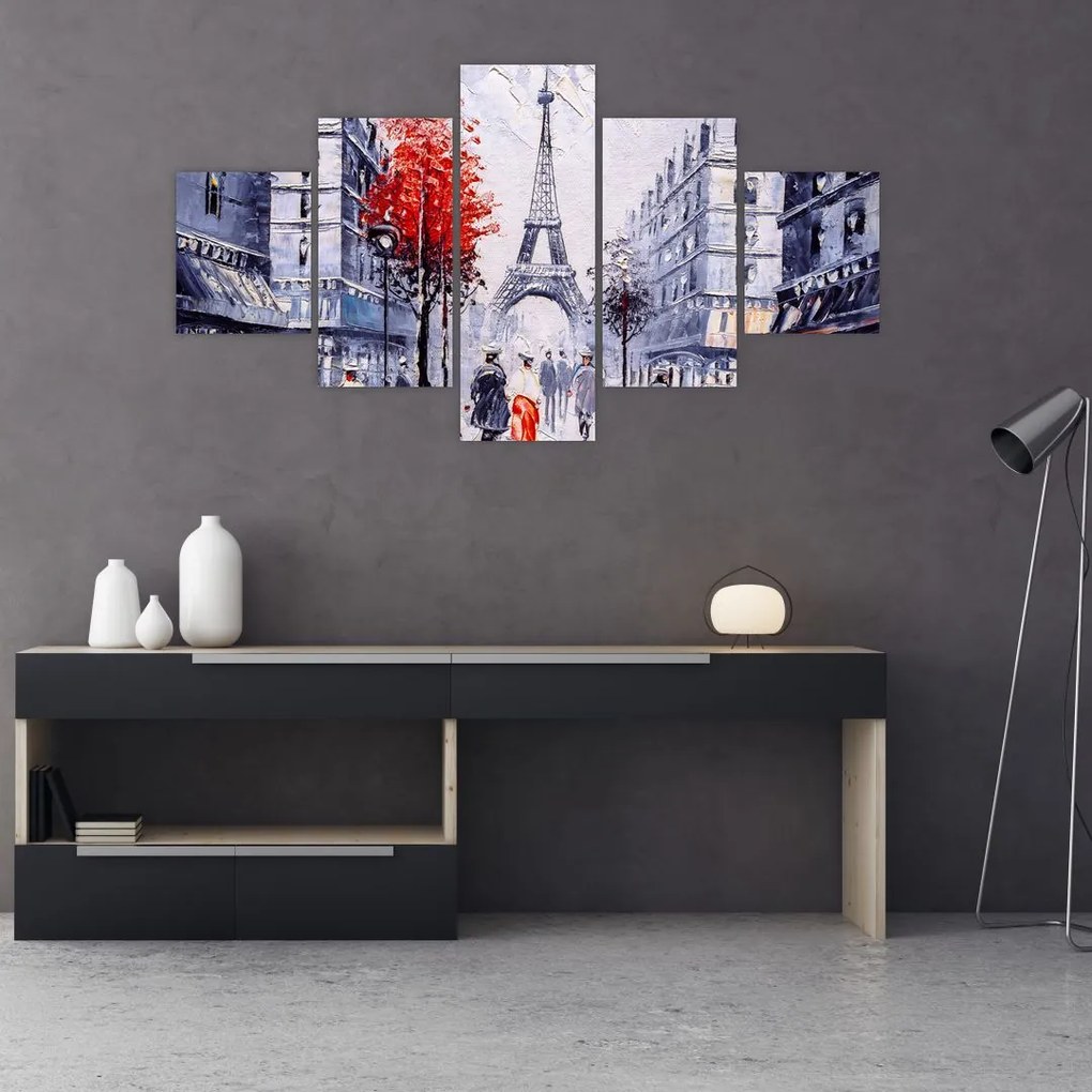Obraz ulicy w Paryżu, obraz olejny (125x70 cm)