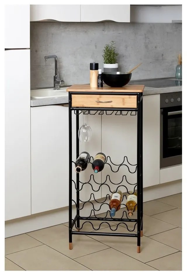 Czarno-naturalna metalowa szafka na wino liczba butelek 16, 48x95 cm Loft – Wenko