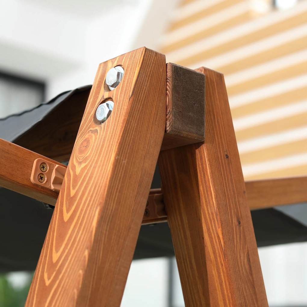 Outsunny Huśtawka Ogrodowa z Funkcją Łóżka 3-osobowa, Huśtawka z Drewna Modrzewiowego z Regulowanym Dachem Przeciwsłonecznym, Ławka Huśtawka Obciążenie 250kg, 225,5 x 113 x 180 cm Szary+Teak | Aosom PL