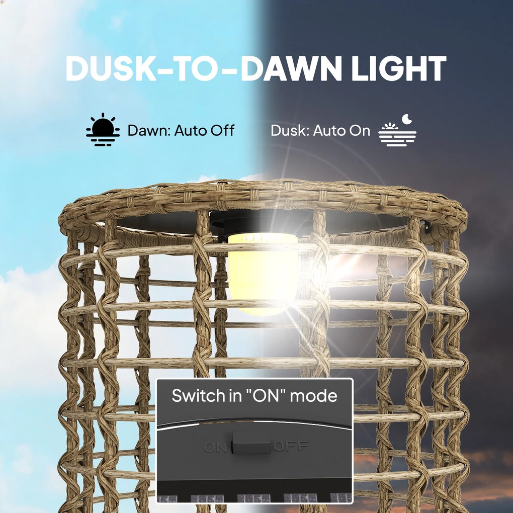 Outsunny Zestaw 2 Solarnych Lampionów Rattanowych z Czujnikiem Światła LED w Stylu Boho IP44 | Aosom PL