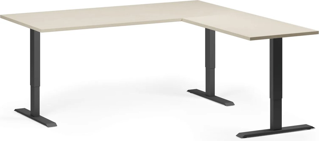 Narożne biurko z regulacją wysokości, 180x180 cm, 3 silniki, L/P, czarna podstawa, brzoza
