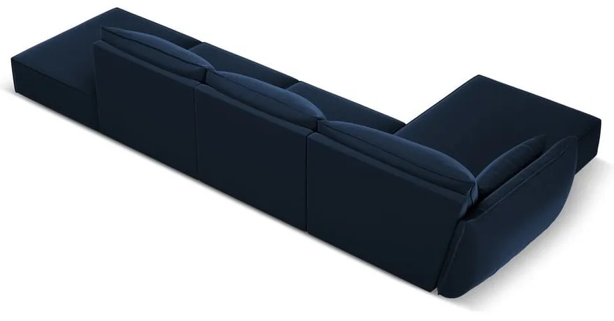 Ciemnoniebieski aksamitny narożnik (lewostronny/z szezlongiem) Vanda – Mazzini Sofas