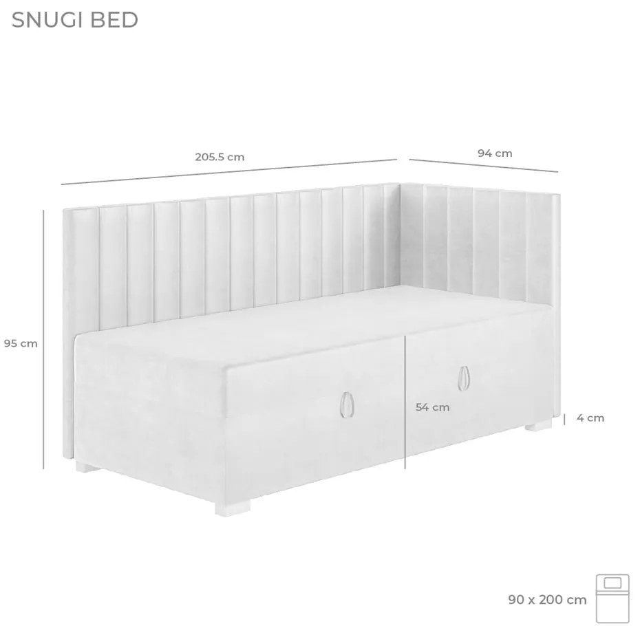 Szare narożne łóżko dziecięce ze schowkiem i materacem 90x200 cm Snugi – Ghado