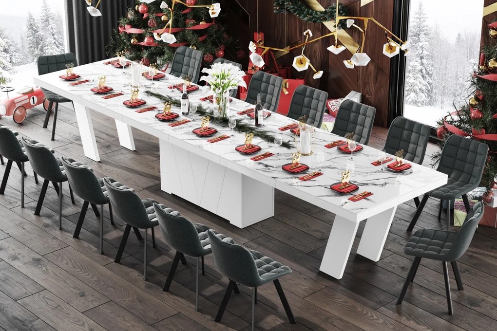 Stół w wysokim połysku Grande 160 Hubertus rozkładany do 412 marmur/biały