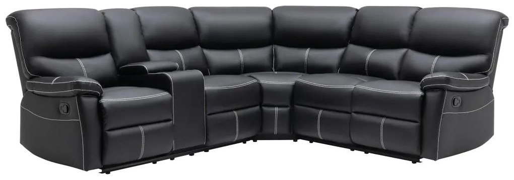 Kanapa narożna z funkcją relax z imitacji skóry w kolorze czarnym CANBY