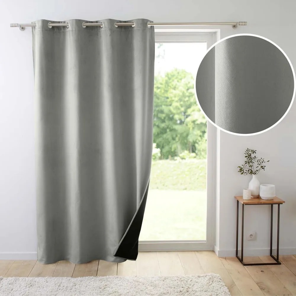 Szara aksamitna zasłona termiczna 140x260 cm Polarchic – douceur d'intérieur