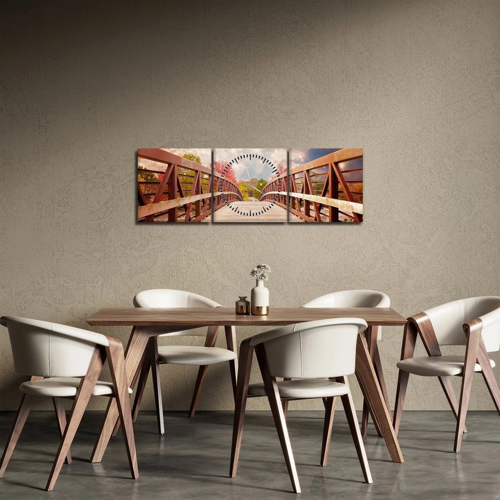 Obraz - drewniany most (z zegarem) (90x30 cm)