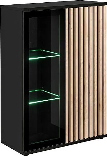 Witryna niska CAMERON LED hickory jackson/czarna