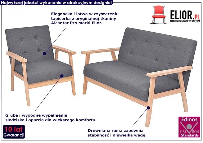 2-częściowy ciemnoszary zestaw wypoczynkowy - Kifi 2C