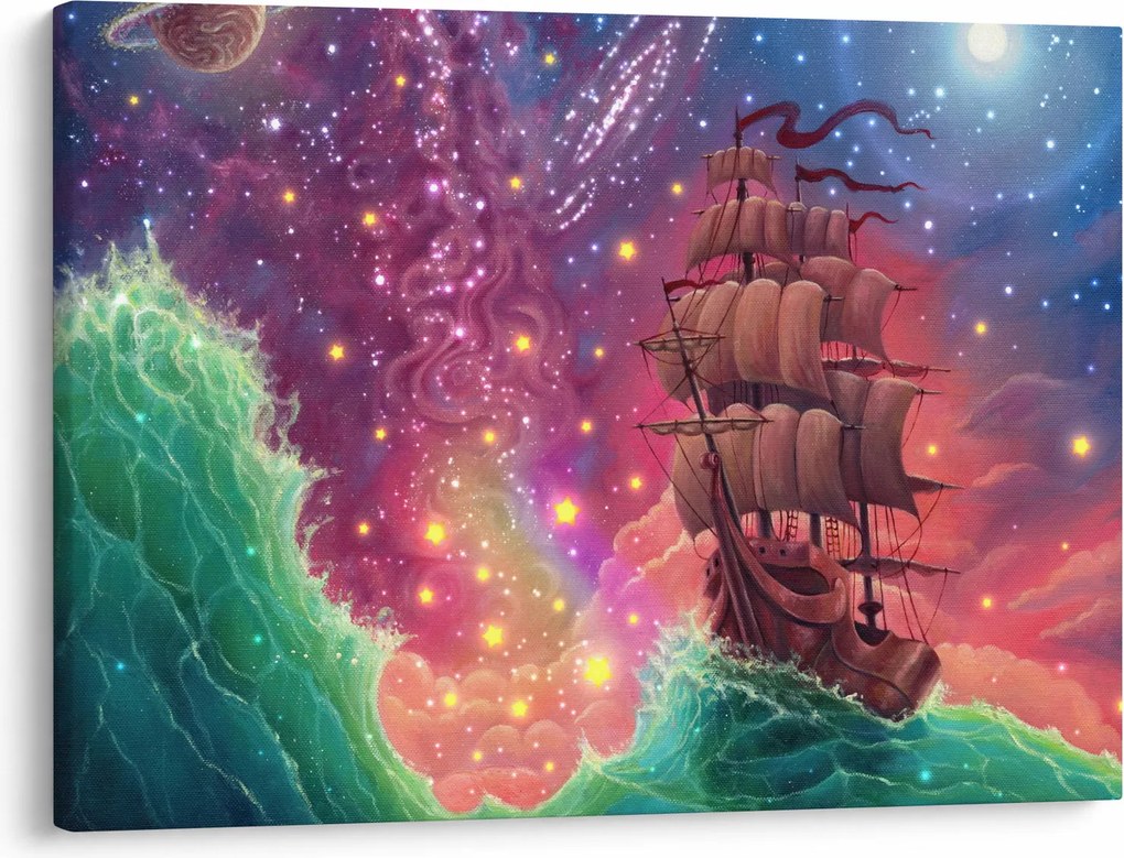 Obraz - Statek z kosmicznym niebem (70x50 cm)