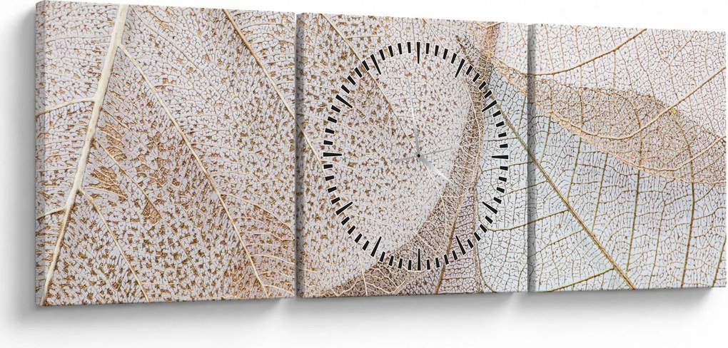Obraz - Beżowe liście (z zegarem) (90x30 cm)