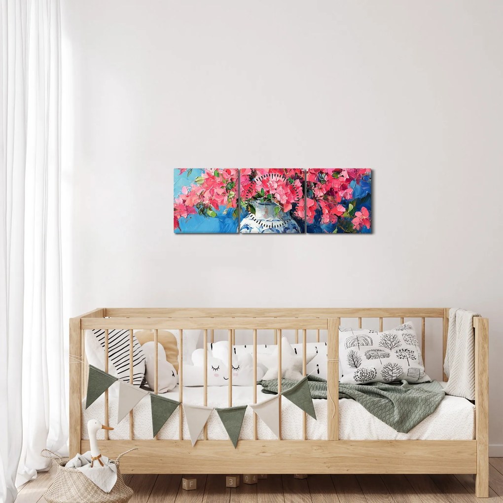 Obraz - Wazon z różowymi kwiatami (z zegarem) (90x30 cm)