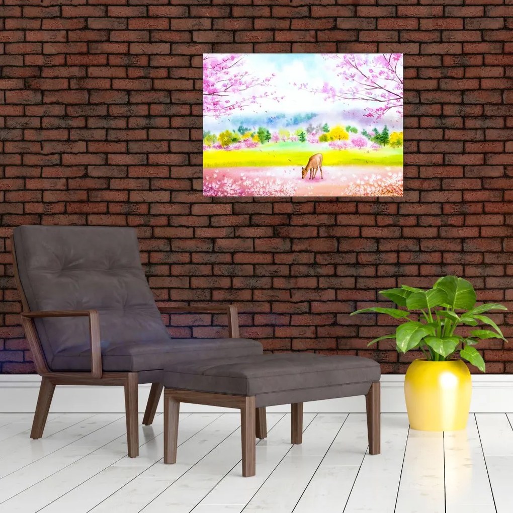 Obraz na szkle - Malowana sarna, akwarela (70x50 cm)