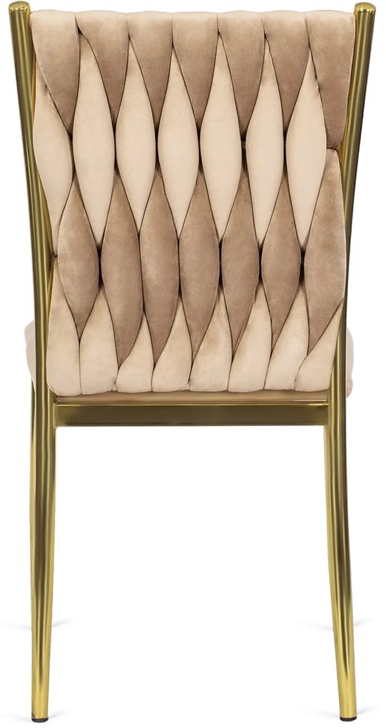 Krzesło Tapicerowane Plecione do Salonu DAN Beżowe Welurowe Nowoczesne Glamour