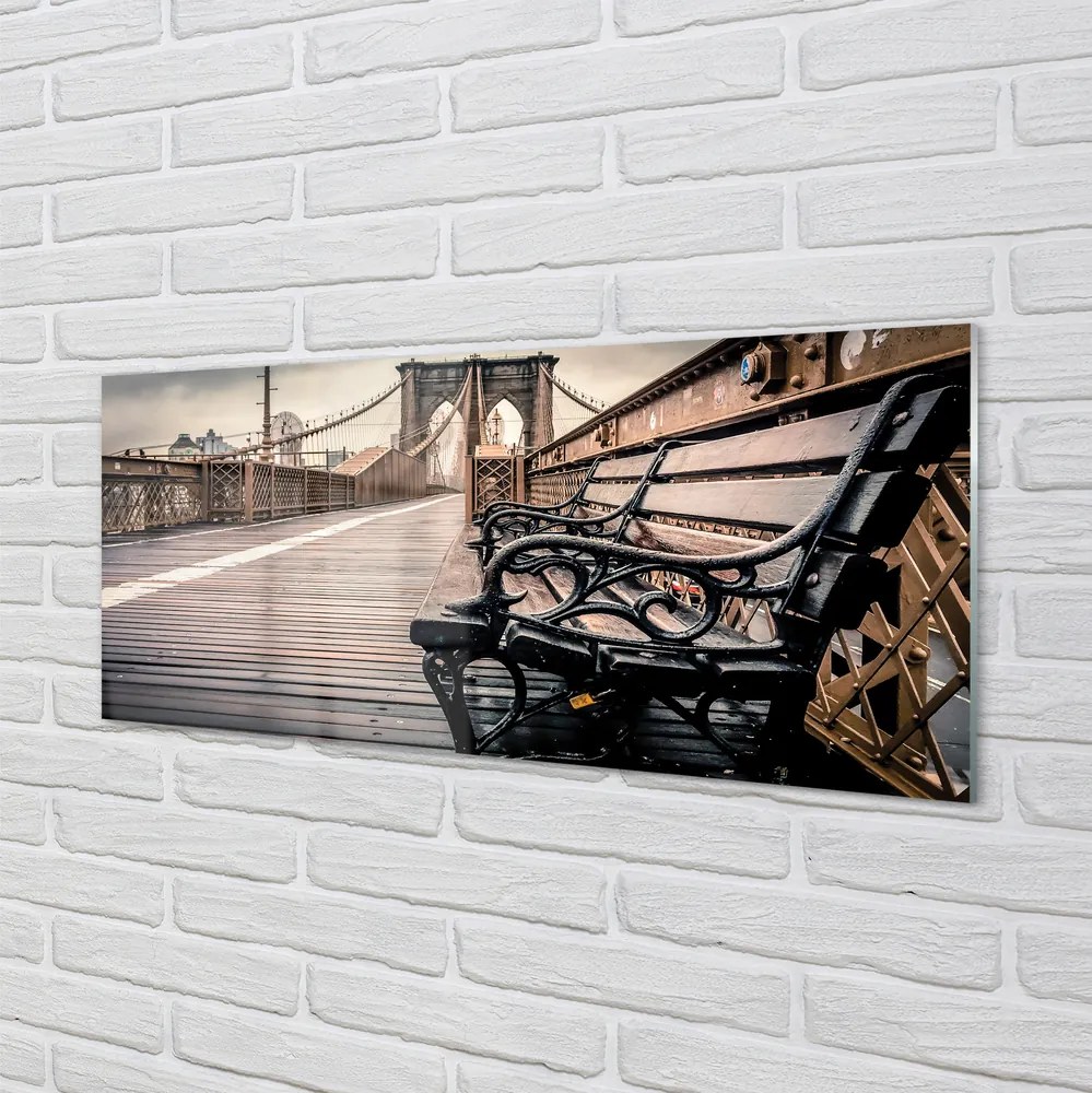 Panel szklany do Kuchni Ławka z Widokiem na Most