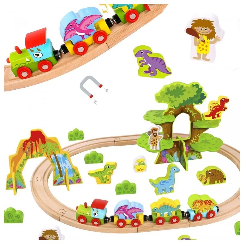 Tooky toy drewniana magnetyczna kolejka dinozaury + figurki