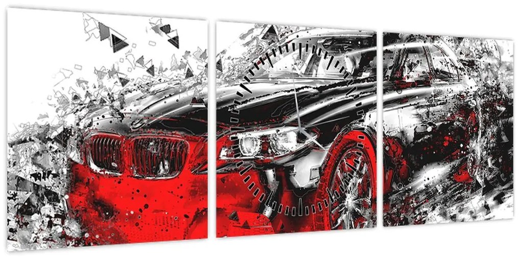 Obraz - Malowany samochód w akcji (z zegarem) (90x30 cm)