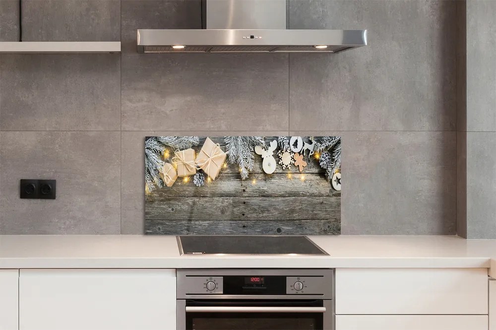 Szklany Panel Gałązki prezenty szyszki