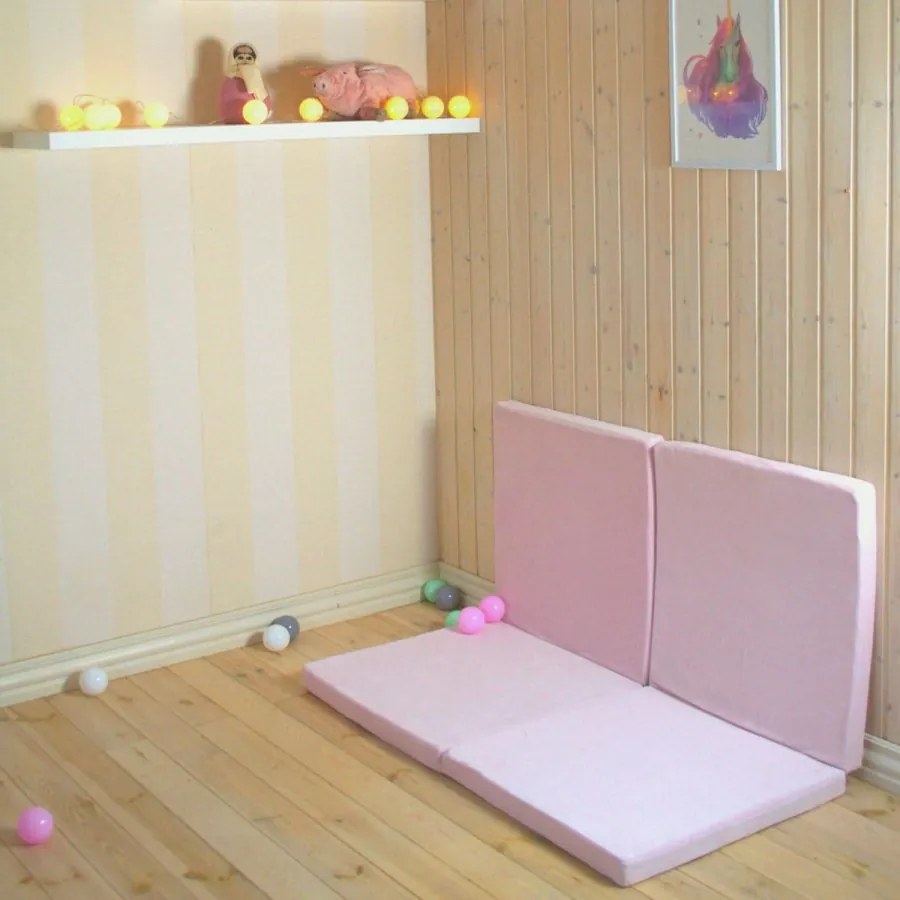 Mata do zabawy 120x120cm dla dziecka kwadratowa składana, welurowa, jasnoróżowa - meowbaby®