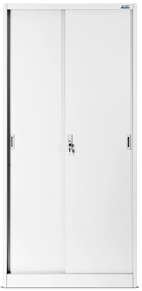 Biurowa szafa metalowa z drzwiami przesuwnymi KUBA, 900 x 1850 x 400 mm, biała