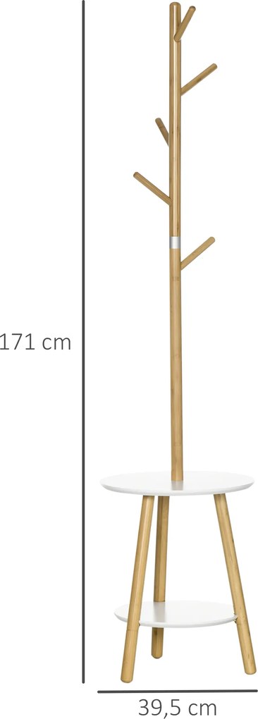 HOMCOM Wieszak na ubrania z 5 hakami i stolikiem pomocniczym Drewno naturalne Stylowy i funkcjonalny | Aosom PL