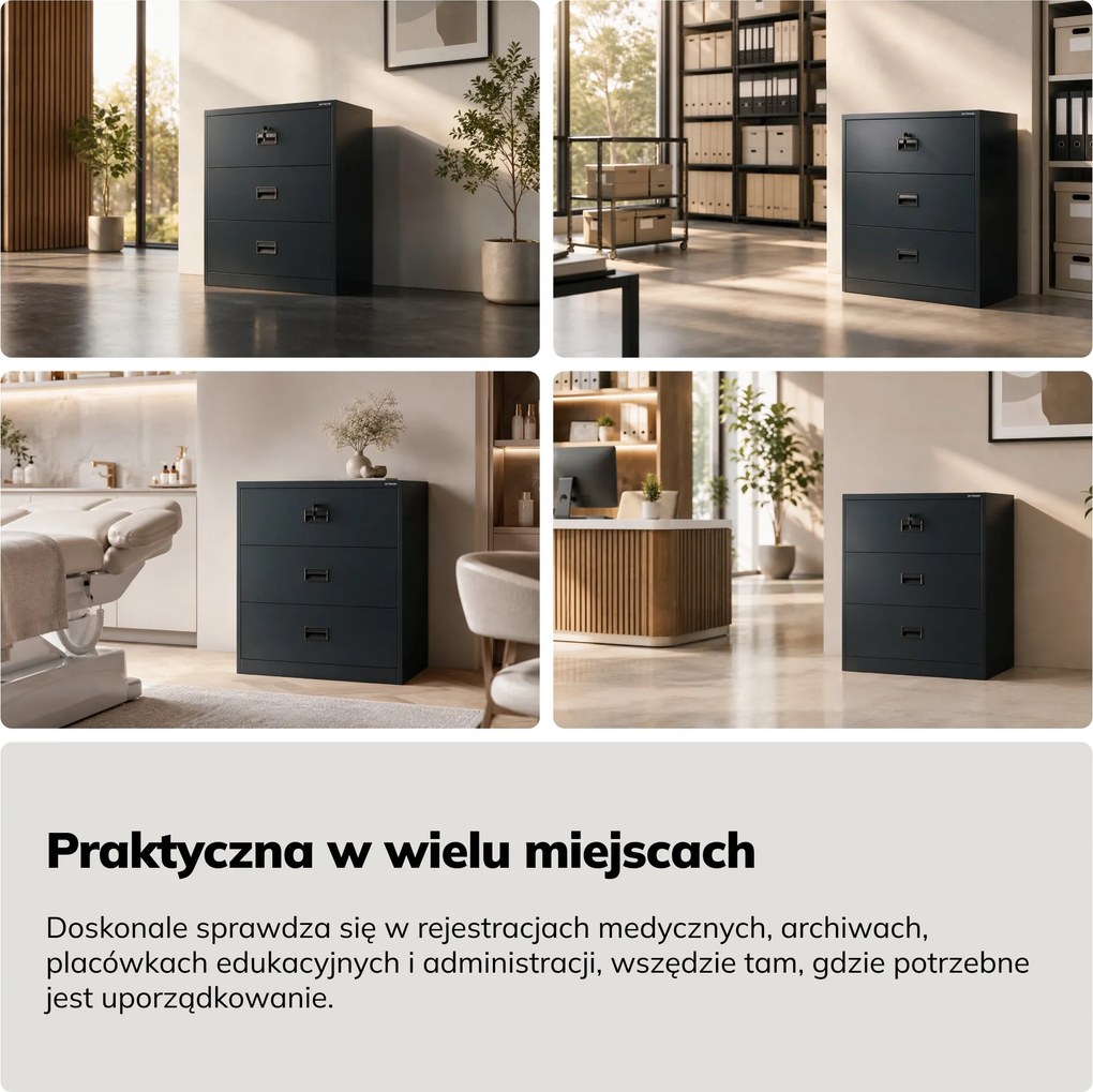 Szafa kartotekowa metalowa z 3 szufladami antracytowa, 900x1020x600 mm: SARA XL V3