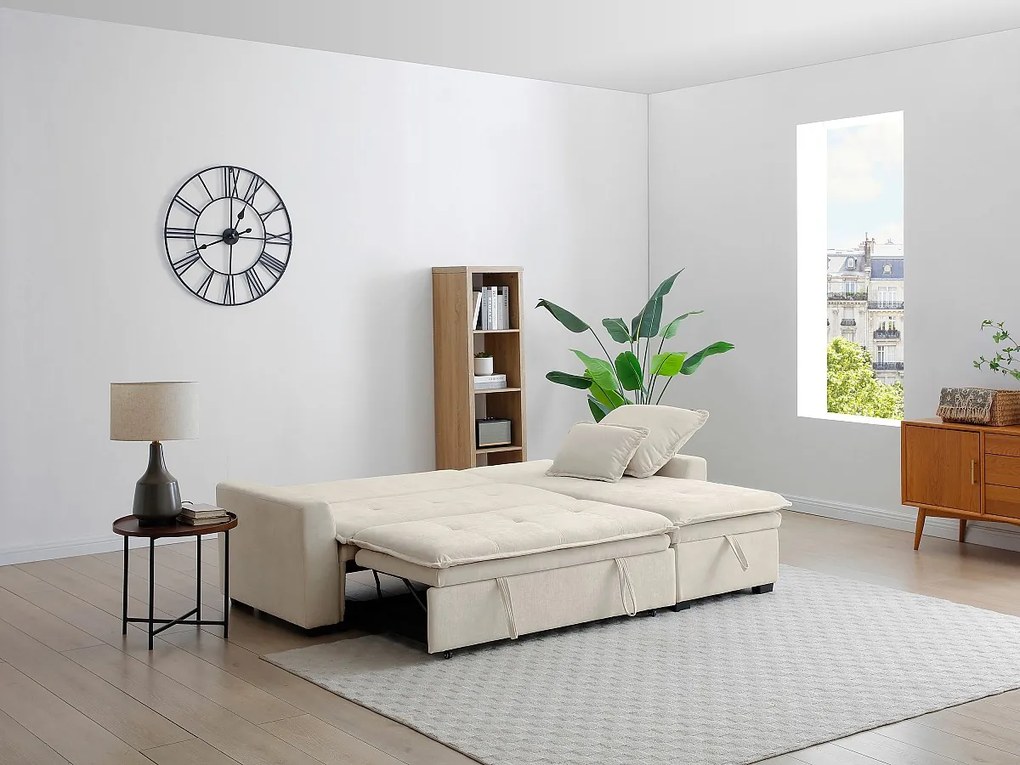 Kanapa narożna rozkładana i odwracalna z tkaniny w kolorze złamanej bieli ZAKILA