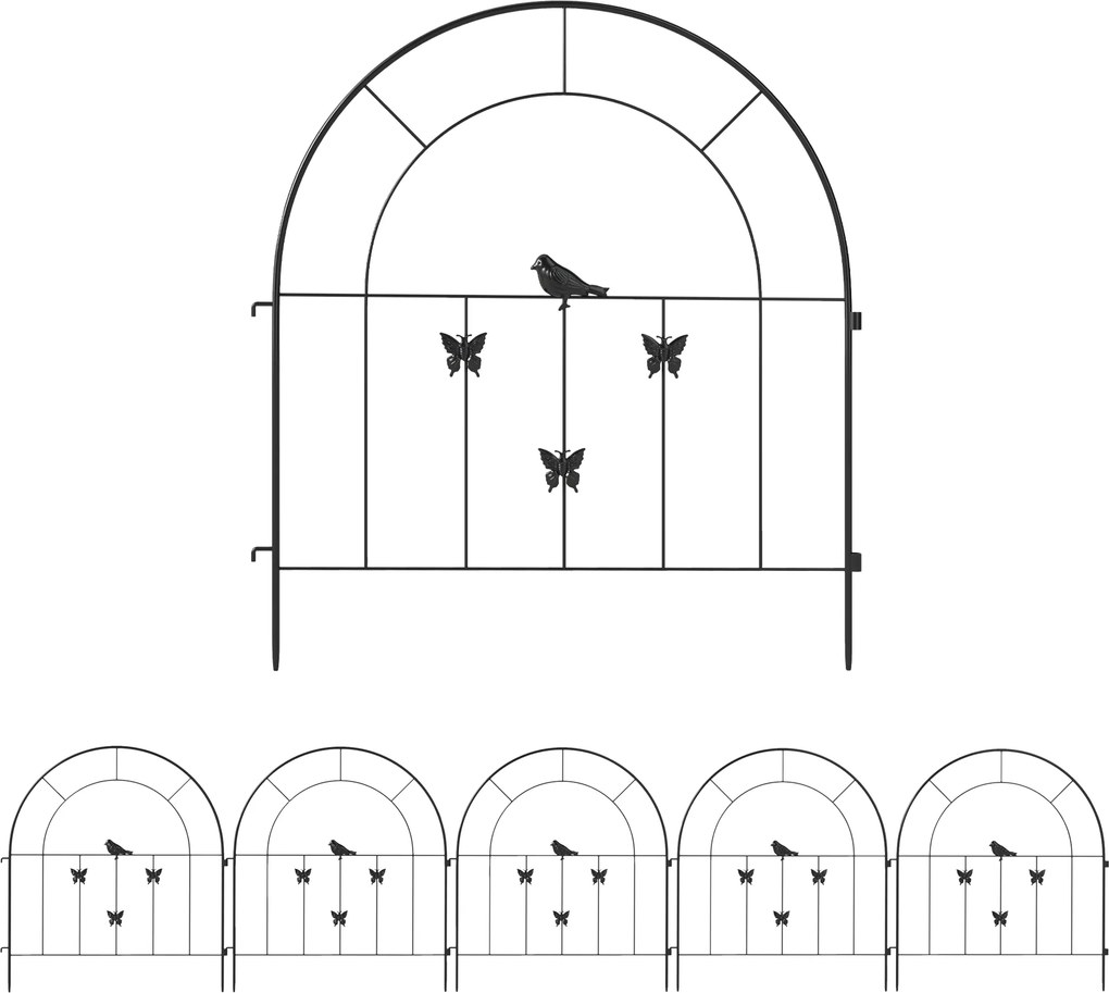 Outsunny Ogrodzenie Ogrodowe z Stali 300 cm x 70 cm, Dekoracyjny Zestaw Paneli Ogrodzeniowych Czarne
