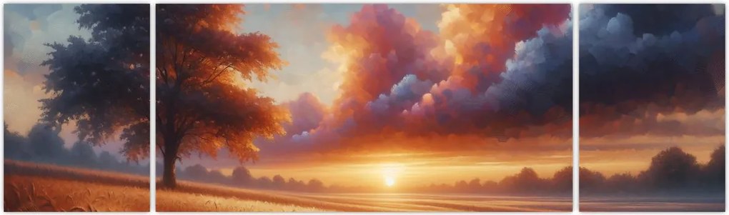 Obraz – Zachód słońca na polu (170x50 cm)