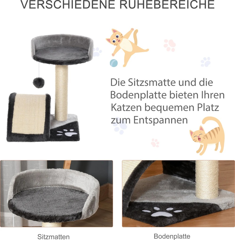 PawHut Drapak z piłeczkami Słupek do ostrzenia pazurów z sizalu Szary kolor dla kotów zabawa i relaks | Aosom PL