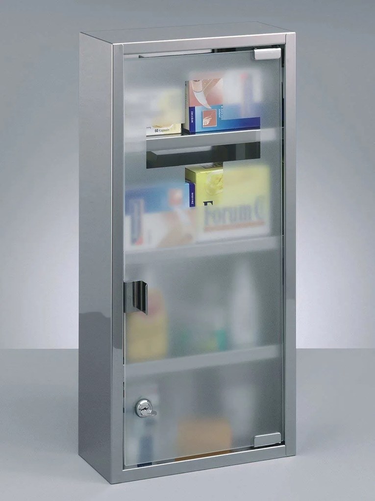 Apteczka z 4 półkami i zamkiem, stal nierdzewna, ZELLER