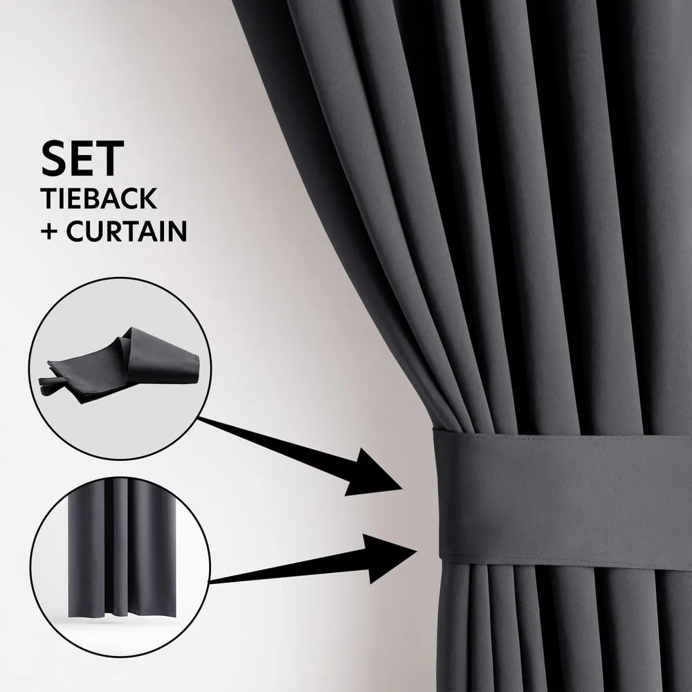 Antracytowa zaciemniająca zasłona termiczna 140x270 cm Pleat – Restilo
