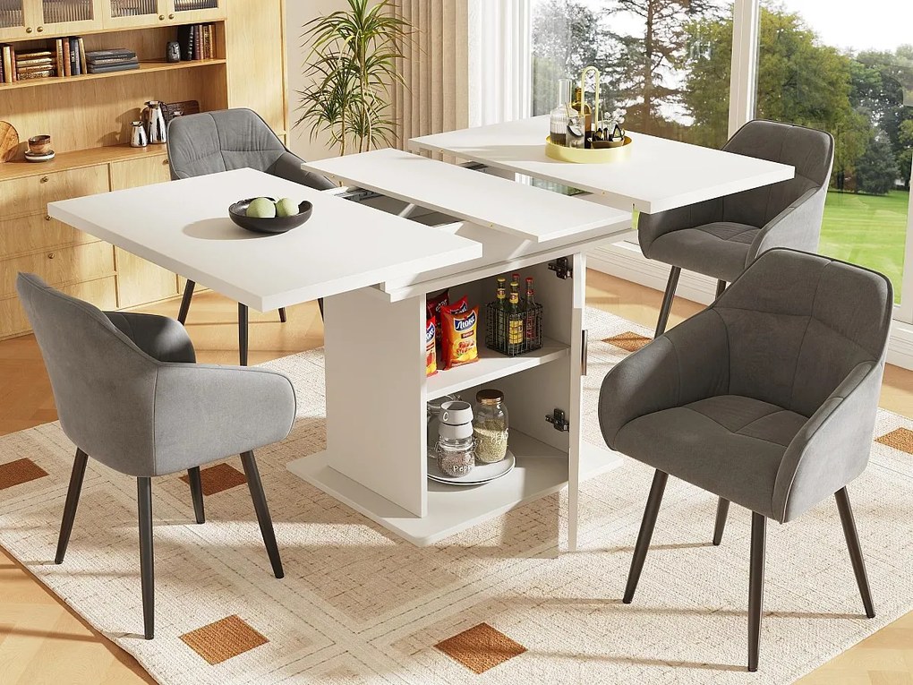 Stół jadalny składany - z MDF - z przechowalnią - Biały