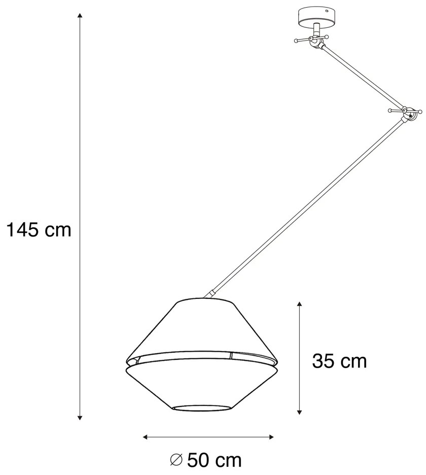 Lampa wisząca czarna z podwójnym aksamitnym abażurem zielonym ze złotym wnętrzem - Blitz