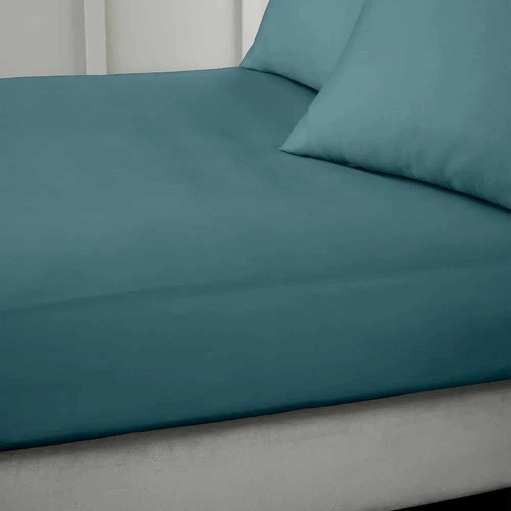 Zielononiebieskie prześcieradło z satyny bawełnianej z gumką 150x200 cm Cotton Sateen – Bianca