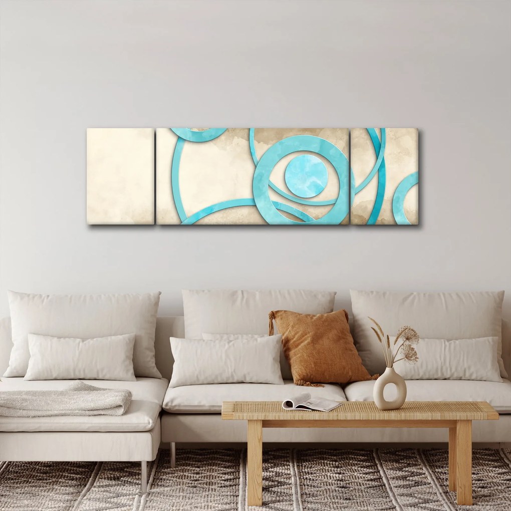 Obraz - Niebieskie koła na akwareli (170x50 cm)