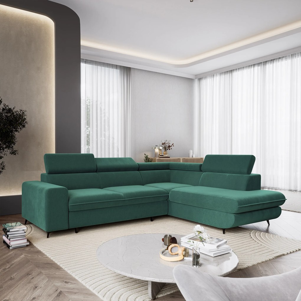 Masseno Narożnik VELISS z funkcją spania i pojemnikiem na pościel Narozniki L, Rozkładana sofa - Lazurowy, CASTEL 75
