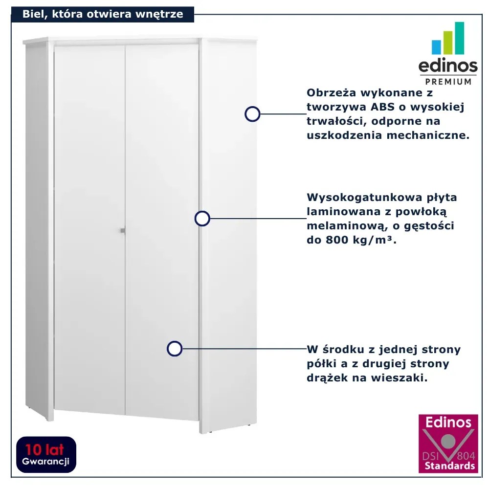 Biała szafa narożna z drążkiem i półkami E3-F44