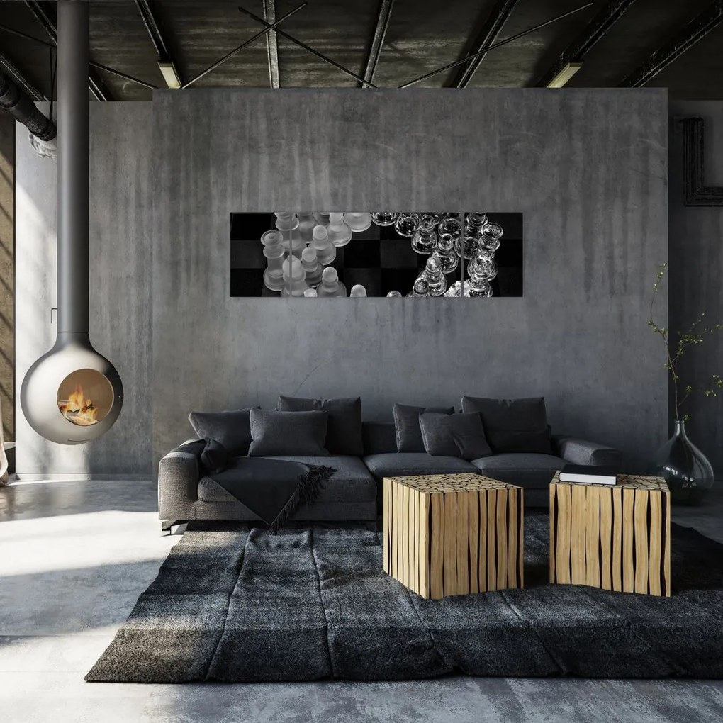 Obraz - czarno - białe szachy (170x50 cm)