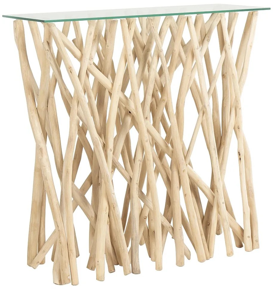 Konsola z hartowanego szkła i drewna teak – kolor: naturalny – GAYANA