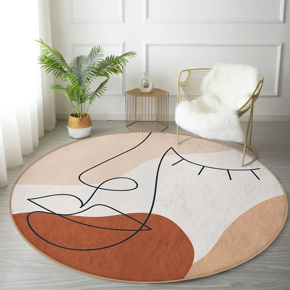 Ceglasty okrągły dywan odpowiedni do prania i robotów sprzątających ø 120 cm Comfort – Mila Home