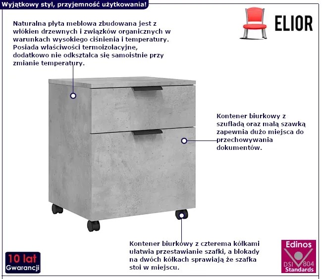 Szafka Biurkowa W Kolorze Szarego Betonu P1-P64