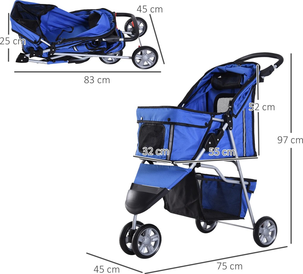 Outsunny Wózek dla Zwierząt Składany Lekki Niebieski do 15kg | Aosom PL