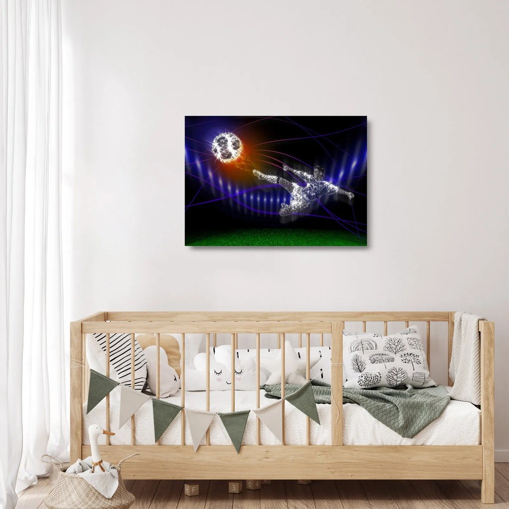 Obraz na szkle skaczącego piłkarza (70x50 cm)