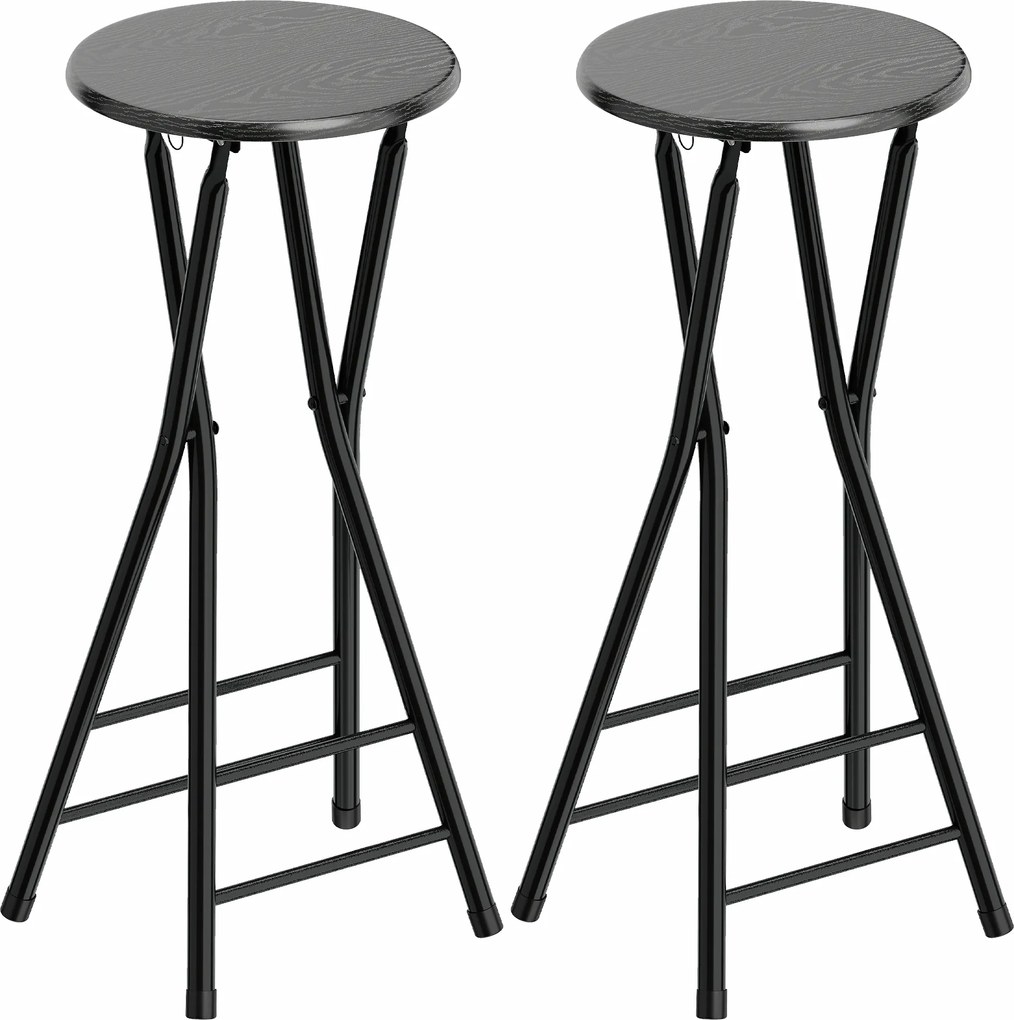 HOMCOM Stołki barowe 2 szt., składane krzesło barowe ze stalową ramą, krzesła kuchenne z podwójnym podnóżkiem 34 x 30 x 70 cm czarne | Aosom PL