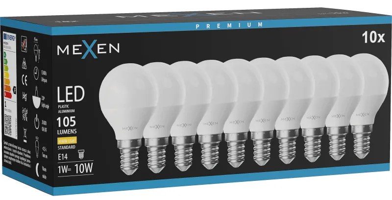 Mexen Nova 10x żarówka LED E14, G45, 1W, Ciepła - 3000K, 105 lm - L101-E14-0130-01x10
